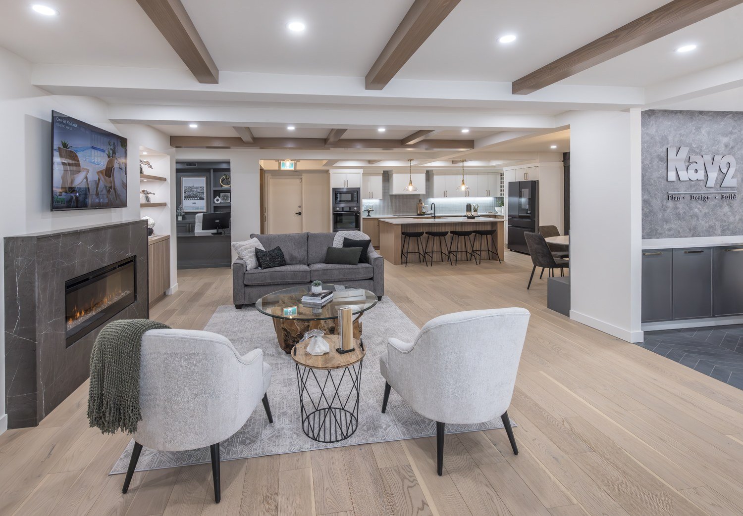 Lounge and display kitchen at the Kay2 Showroom and Design Centre, Calgary